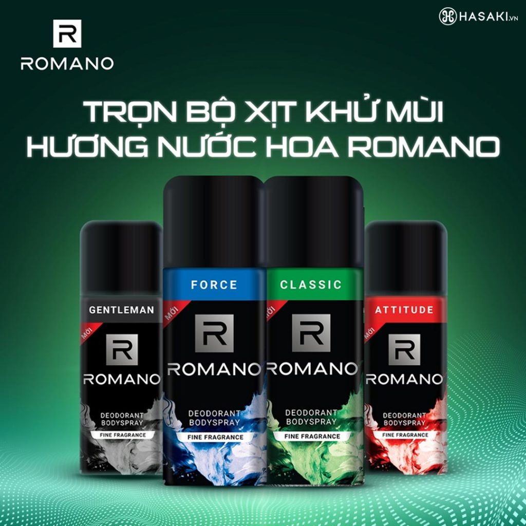 Xịt khử mùi toàn thân Romano 150ml ( ĐỦ MÙI)