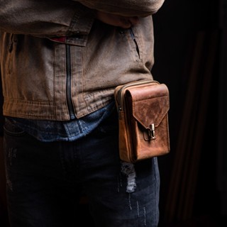 Bao da đựng điện thoại đeo thắt lưng, túi đựng điện thoại đeo hông khóa sập cổ điển Manuk Leather