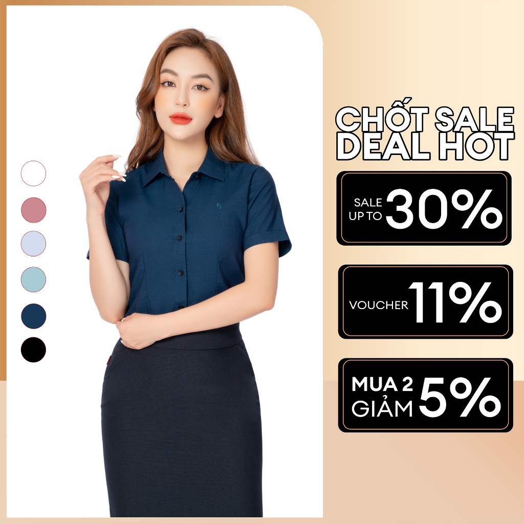 Áo sơ mi nữ công sở thiết kế ngắn tay vải sợi tre cao cấp nhiều màu Thái Hòa ASW0301-R11