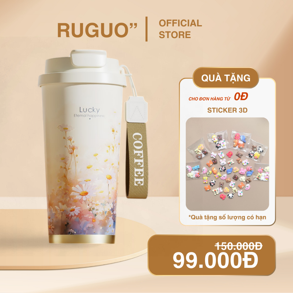 Bình Giữ Nhiệt Hoa Cúc LUCKY 520ml Inox 316 Kèm Ống Hút