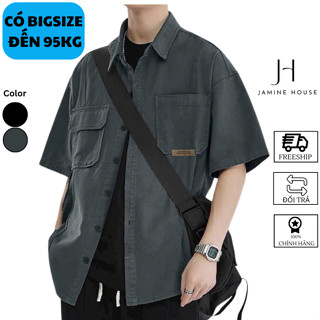 Áo Sơ Mi Nam Kaki JAMINE HOUSE Form Rộng Tay Lỡ Gắn TAG Dưới Túi Có BigSize 95kg Unisex Chất Kaki Menswear