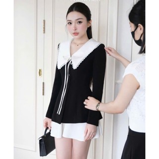 BIGSIZE HIẾU HIẾU (55-95KG) - Set thời trang nữ Áo tay dài phối cổ bèo nhọn + Chân váy trắng xếp li