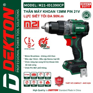 Máy khoan pin DEKTON M21-ID1390CP, 90Nm 3 chức năng, Đầu cặp 13mm Sanou, Có tạo xung, Khoá trục