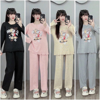 Bộ bầu bộ sau sinh - Bộ Tăm Lông Thỏ Dài Tay Hình Chuột - Quần Có Chun Chỉnh Tiệm Lợi - Nhiều Màu