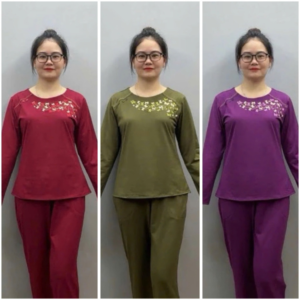 Đồ bộ nữ trung niên thun cotton - Quần áo trung niên người già mặc nhà thu đông dài tay làm quà tặng mẹ