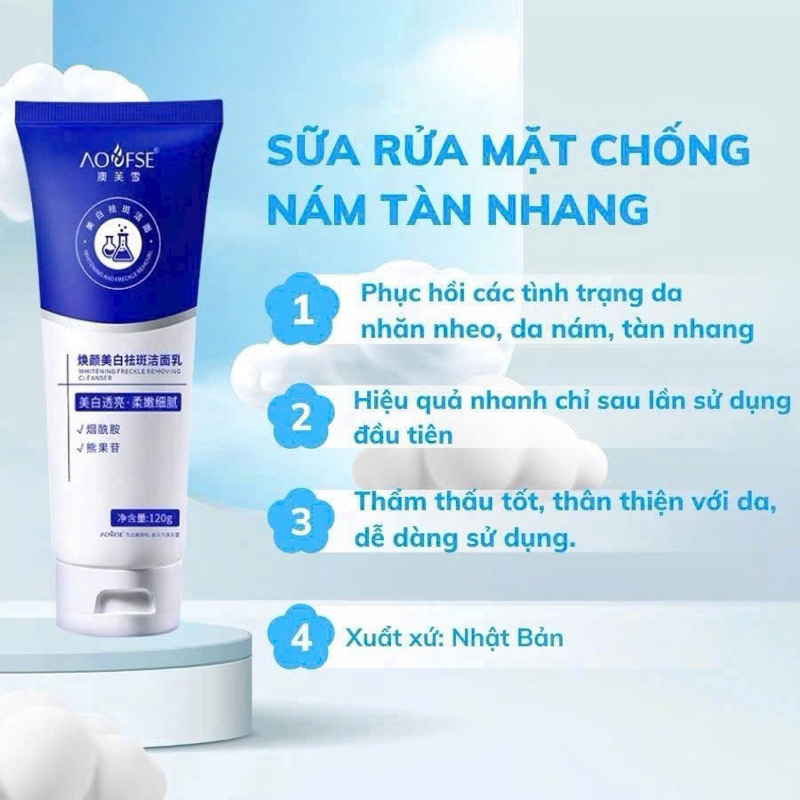 Sữa rửa mặt trắng da mờ nám AOFSE - Sữa rửa mặt AOFSE cấp ẩm, dưỡng sáng, hỗ trợ mờ các đốm nám tàn nhang, đồi mồi