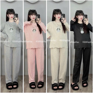  Bộ bầu bộ sau sinh - Bộ Len Lông Thỏ Dài Tay Hình Thỏ - Áo Có Vén Ti Quần Có Chun Chỉnh Tiện Lợi 