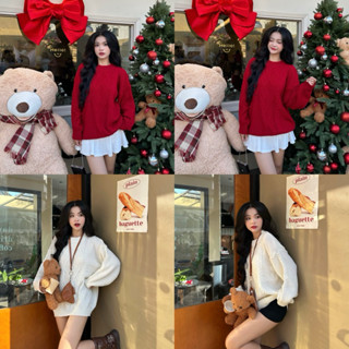 [ ẢNH THẬT ] ÁO SWEATER LEN THỪNG TRƠN ĐỎ / TRẮNG BASIC FORM RỘNG OVERSIZE