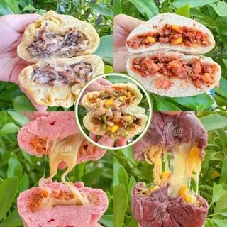 Hộp 5 Bánh bao ngũ sắc nguyên cám bột gạo lứt men nở tự nhiên healthy Lứt Farm ăn kiêng eatclean