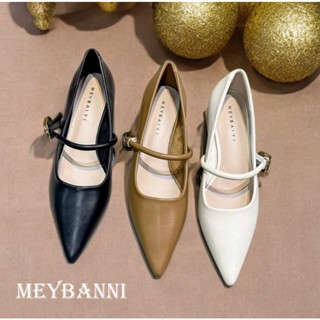 Giày Cao Gót Mũi Nhọn MEYBANNI Đế Vuông 4cm Quai Ngang Phối Khoá Béo Sang Chảnh - D113