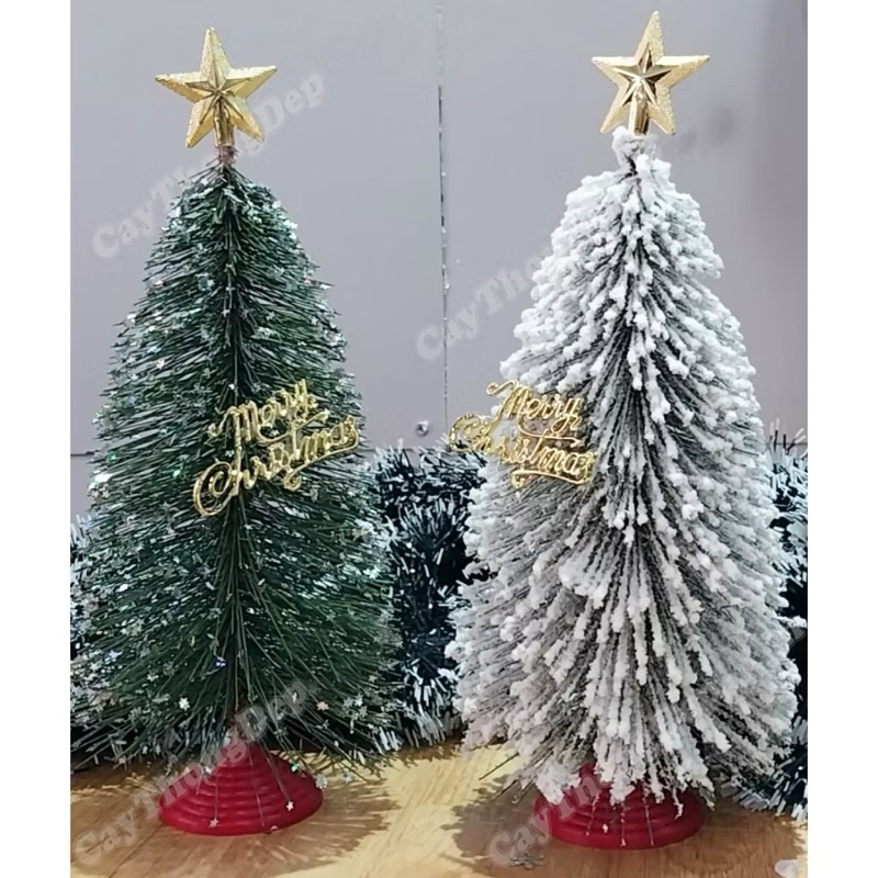 Cây thông mini để bàn đế gỗ 15cm -20cm- 25cm
