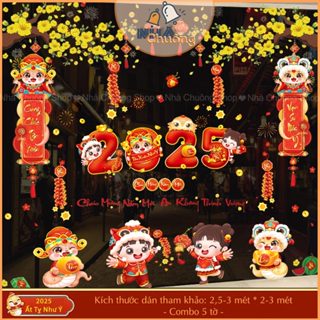 Combo decal Tết 2025 dán cửa lớn chữ Tiếng Việt hít tĩnh điện, decal dán kính năm mới 2025
