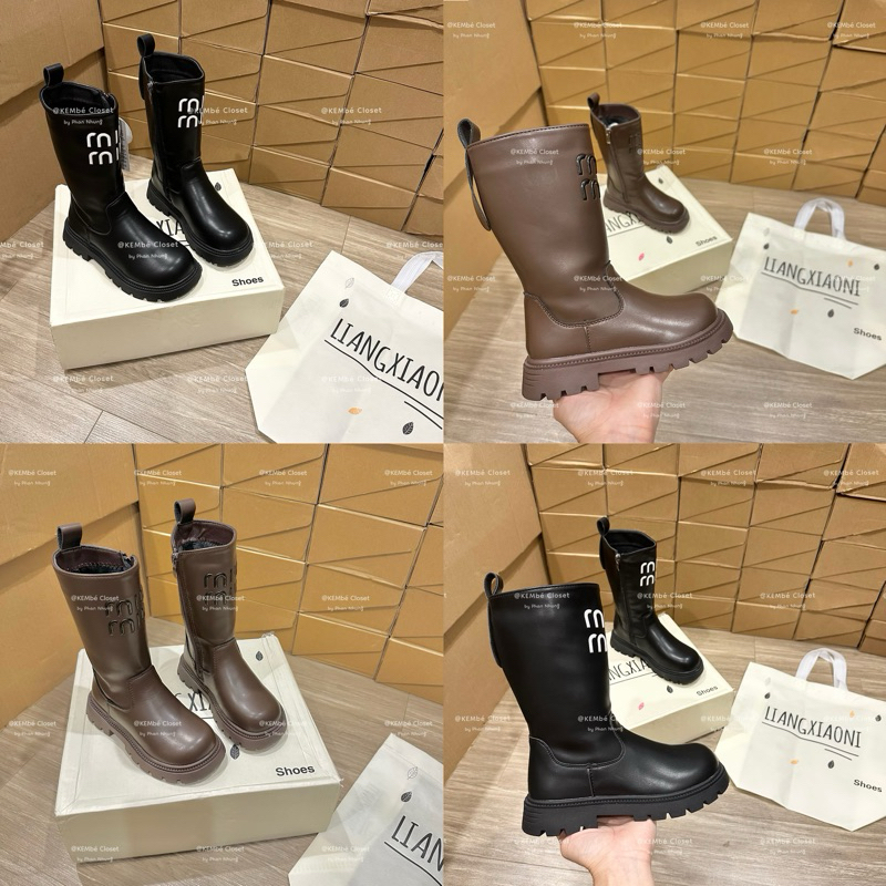 Giày Bốt Cao Cổ Bé Gái - Boot Miu_Miu Chất Da Mềm Đế Chống Trượt Phong Cách Thời Trang Mẫu Mới Nhất 