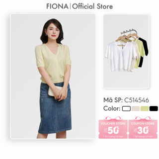 Áo len cộc tay FIONA Áo len nữ chất Mongtoghi dáng bo gấu cổ tim nẹp mở thân trước tay ngắn freesize C514546