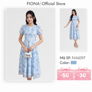 Đầm thiết kế cao cấp FIONA đầm nữ dáng xòe cổ tròn thân trước kẹp bèo nhỏ F414097