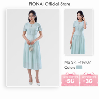 Đầm thiết kế cao cấp FIONA đầm công sở dáng xòe tròn khoét giọt lệ vai kẹp 2 đường bèo F414107