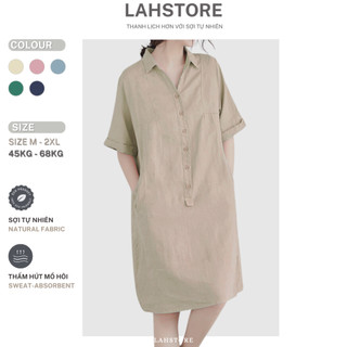 Đầm linen suông LAHSTORE cổ đức tay lửng túi bổ cơi form rộng trẻ trung DS29 (Be, Hồng, Xanh)