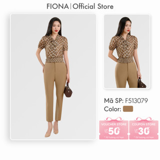 Áo sơ mi FIONA thiết kế bo gấu sơ mi nữ công sở tay ngắn cổ buộc nơ trẻ trung F513079 