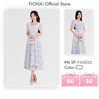 Đầm thiết kế cao cấp FIONA đầm ren dáng xòe váy hoa nhí cổ vuông kẹp 2 đường bong phối trắng ngang F414055