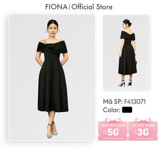 Đầm dự tiệc nữ FIONA dáng xòe đầm xếp ly trễ vai thân trên phối cotton sóng dọc F413071