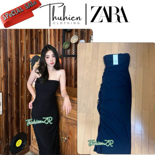 THUHIENZR(sẵnS XS)Váy midi ZARA 3152/335/800 co giãn nhún dọc thân màu đen(kèm ảnh thật)