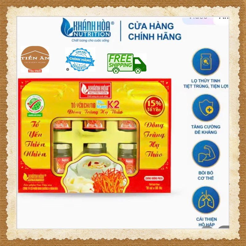 Yến Sào Khánh Hòa Đông Trùng Hạ Thảo (Nutrition Khánh Hoà) 15% Bổ Sung Vitamin K2 ( có túi xách )