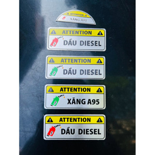 Sticker decal tem nhôm dán nắp bình xăng, tem nhựa mica cảnh báo đổ xăng A95, đổ dầu diesel trang trí xe ô tô