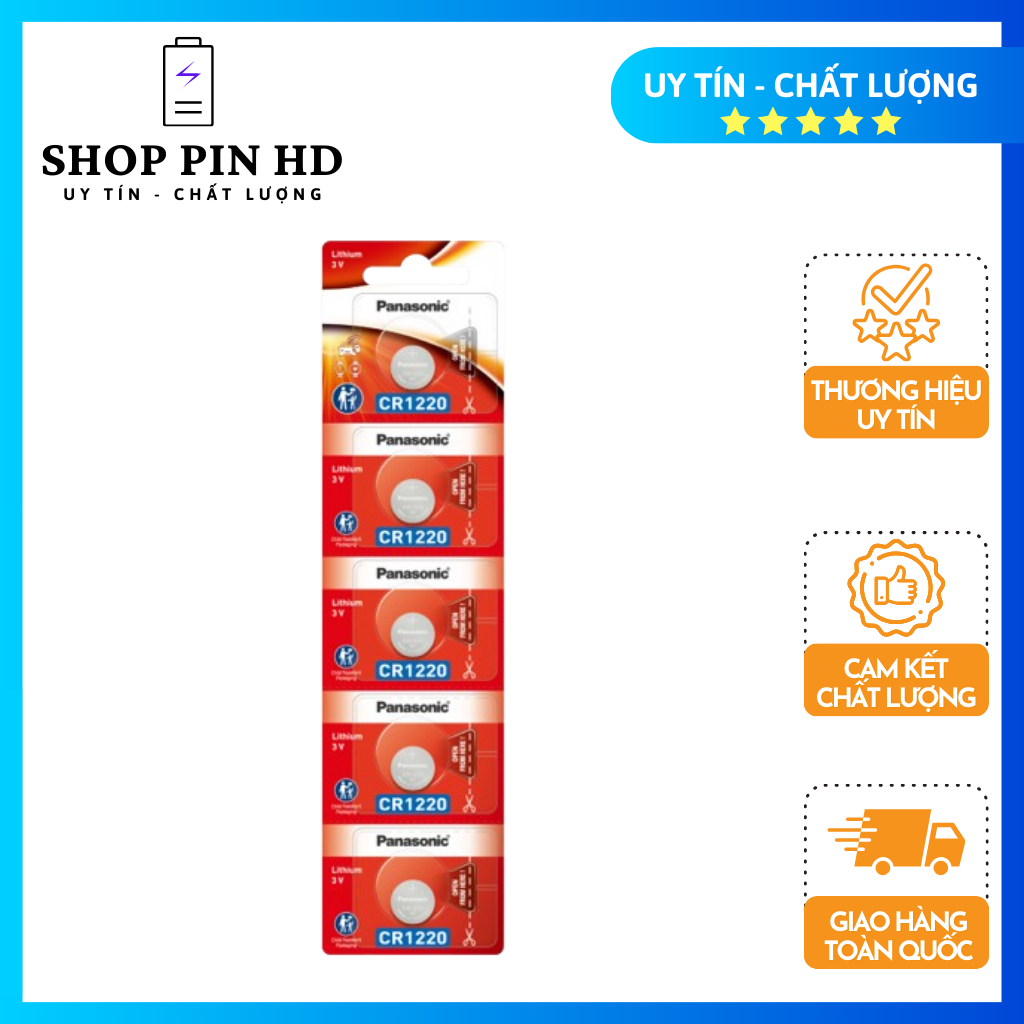 Pin CR1220 Panasonic 3V Lithium Vỉ 5 Viên Chính Hãng| Shop Pin HD