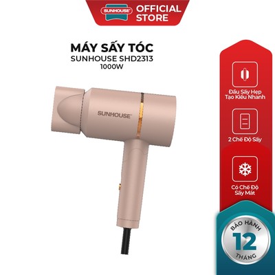 Máy sấy tóc Sunhouse SHD2313 - Công suất 1000W - 2 tốc độ, 3 mức nhiệt - Tay cầm gập gọn - Đầu sấy tháo lắp linh hoạt