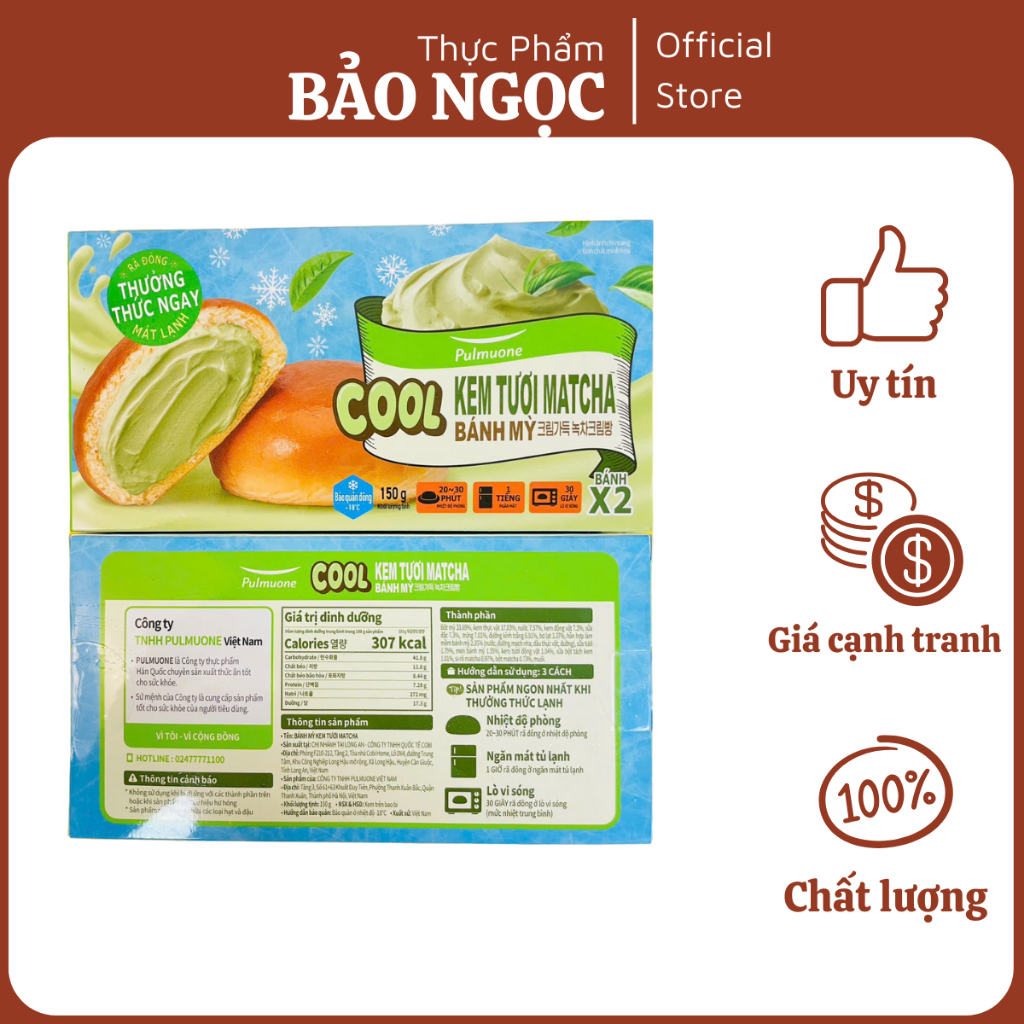 Bánh mỳ kem matcha 150g hộp 2 bánh - Pulmuone - Ship hỏa tốc Hà Nội