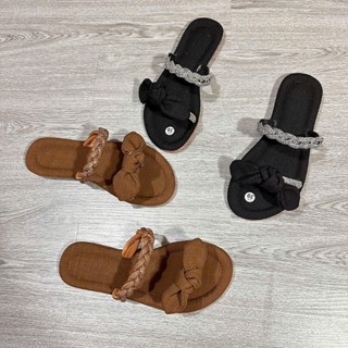 Dép nữ xỏ ngón đính đá NƠ- dép kiểu nữ thời trang quai ngang