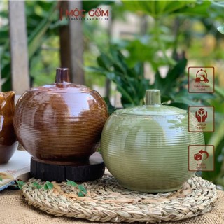  Hũ gốm Bát Tràng men mộc cao 11cm phình 13cm dùng decor trang trí đựng lá trà lá chè| Mộc Gốm MG228 