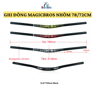 Ghi đông nhôm MTB Magicbros dài 72cm / 78cm, kích thước potang 31.8 cho xe đạp
