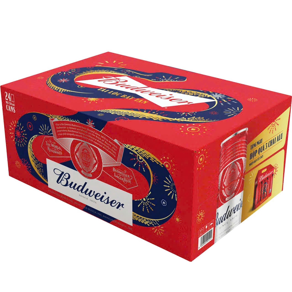 Thùng 24 Lon Bia Budweiser Mẫu Tết 2025 (330ml/ lon)