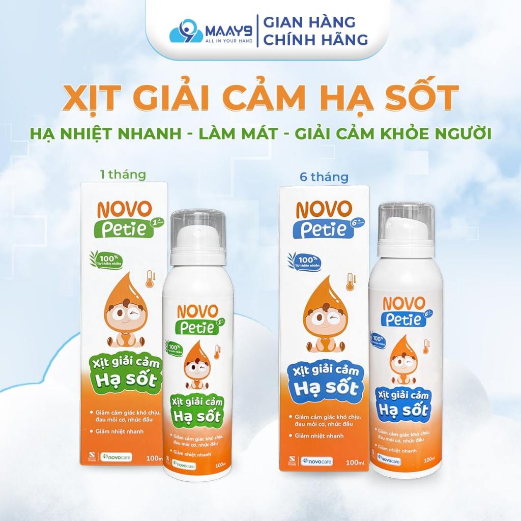 Xịt giải cảm HẠ SỐT cho bé Novocare Novopetie giúp hạ nhiệt nhanh, giảm cảm giác khó chịu  100ml