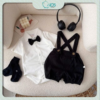 Set Body công tử trắng kèm yếm bé trai 4-11kg. Bộ đồ bé trai mặc đầy tháng, thôi nôi. Chip's Shop