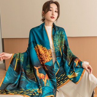 Khăn lụa dài choàng cổ màu trắng họa tiết rau má KLD-134 90x180cm thy thy store