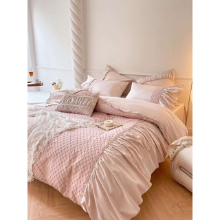 Bộ chăn ga gối lụa ren công chúa (4 màu) - freeship