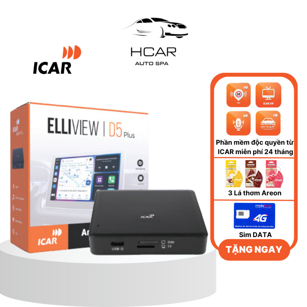Android Box ICAR Elliview D5 Plus tặng SIM DATA + VIETMAP LIVE [CHÍNH HÃNG]