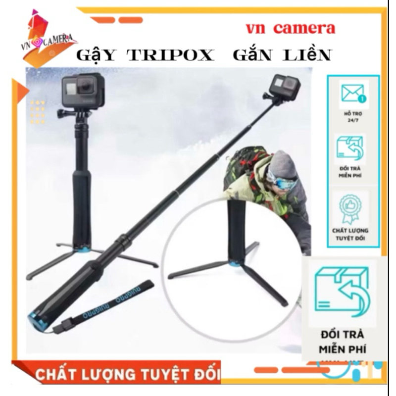 tay cầm gậy gắn liền tripox kim loại,phụ kiện gậy máy quay gopro