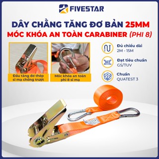 Dây chằng hàng tăng đơ bản 25mm móc khóa an toàn Carabiner (phi 8) chống tuột, ràng xe máy khóa gài