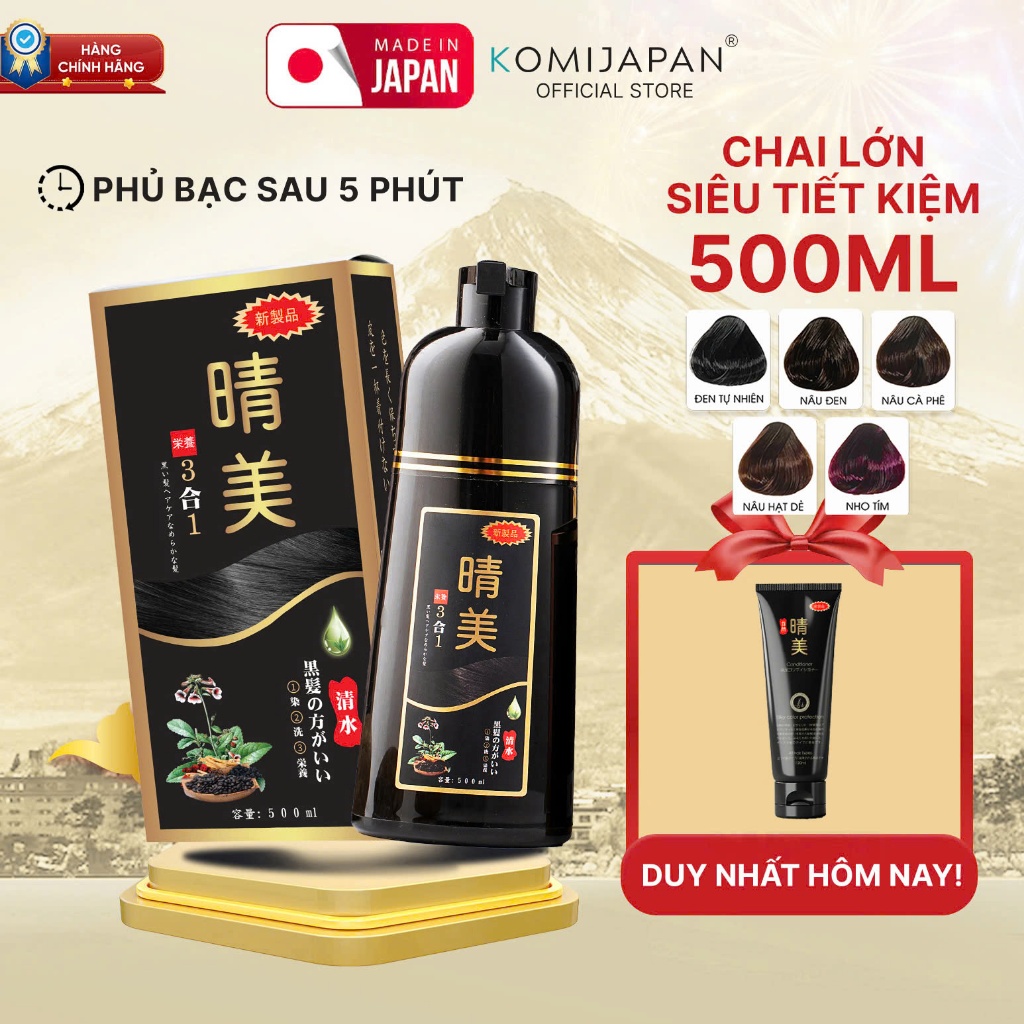 Komi japan phủ bạc nhuộm tóc thảo dược chai 500ml dung tích đóng gói
