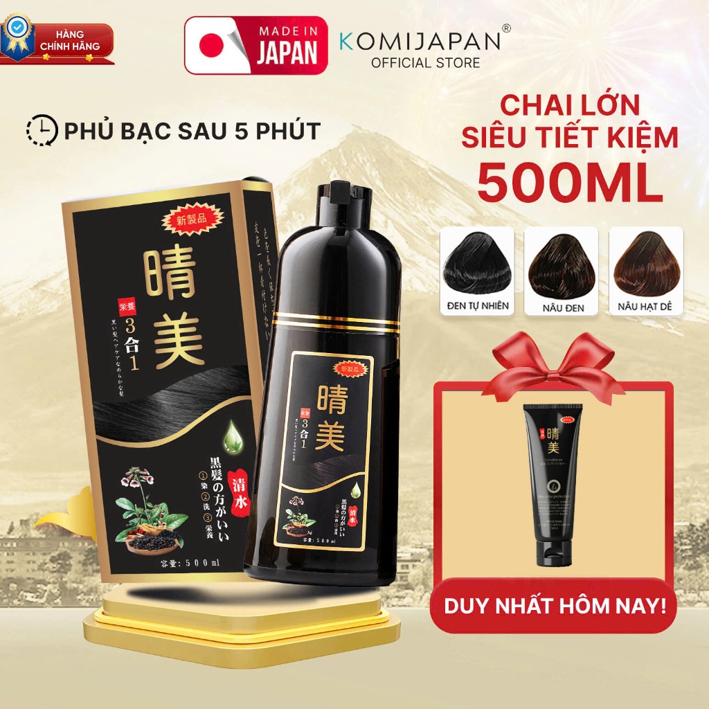 Dầu Gội Phủ Bạc Komi Nhật Bản Màu Cơ Bản Phủ Màu Nhanh Chóng An Toàn Tiện Lợi 500Ml Dung Tich Đóng Gói