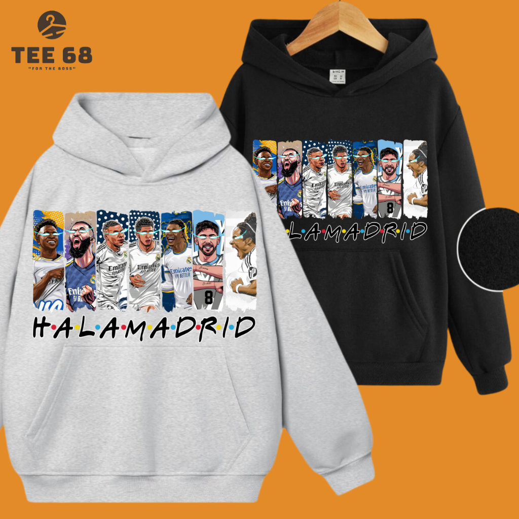 Áo HOODIE Real Madrid Friend New 2025 Nỉ bông Cotton 100% Xám Tiêu Đen Oversize Nam Nữ