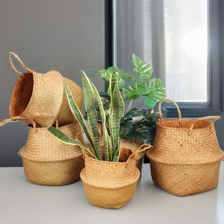 Giỏ cói đặt chậu cây, giỏ cói trang trí decor phong cách vintage
