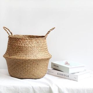 Giỏ cói đặt chậu cây, giỏ cói trang trí decor phong cách vintage
