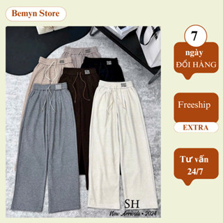 quần nhung tăm ống rông nữ cạp cao lưng thun dây rút, quần ống rộng nữ dày dặn cạp cao Bemyn Store