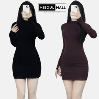 Váy Ôm Body Dài Tay Có Xỏ Ngón Cổ 3 Phân Dáng Ngắn Chất Thun Cotton Misoul Mall, Đầm Thun Cotton Dài Tay Xỏ Ngón 361