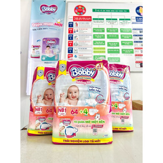 Miếng lót Newborn Bobby cho trẻ sơ sinh < 1 tháng tặng tã quần một bên hông 64 -108 miếng BebePlus