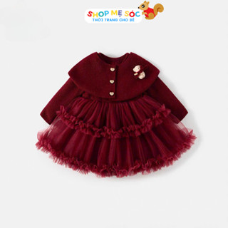 Set Váy Đỏ Tết Cho Bé Gái Váy Xòe Nỉ Phối Áo Dạ Đỏ Siêu Xinh Cho Bé 8-34kg